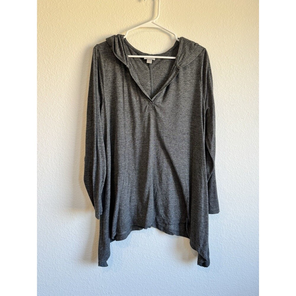 Avenue Women's Gray Long Sleeve V Neck Pullover Lightweight Shirt Hooded 18/20